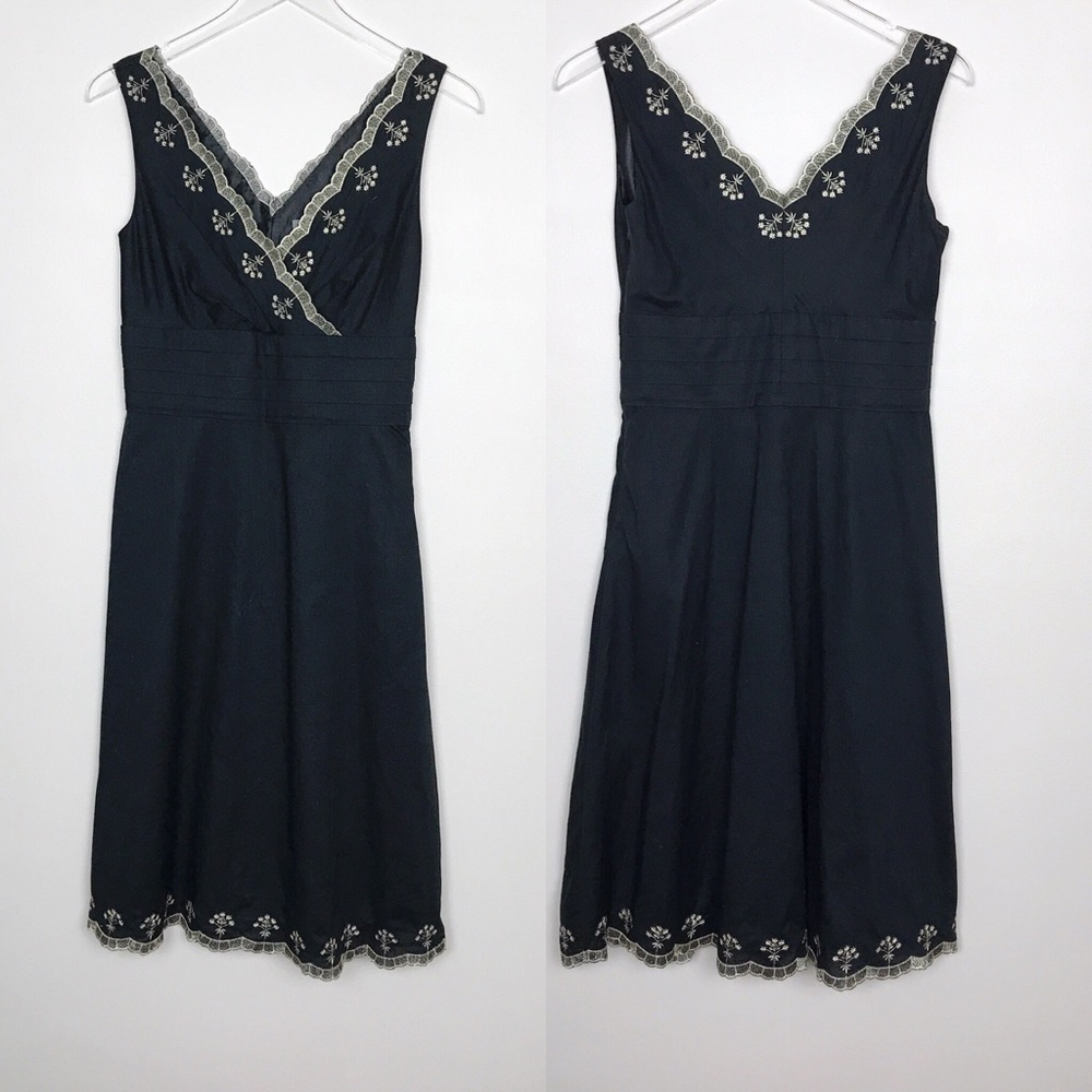 Ann Taylor Factory Black Lined Dress Gold Trim 4